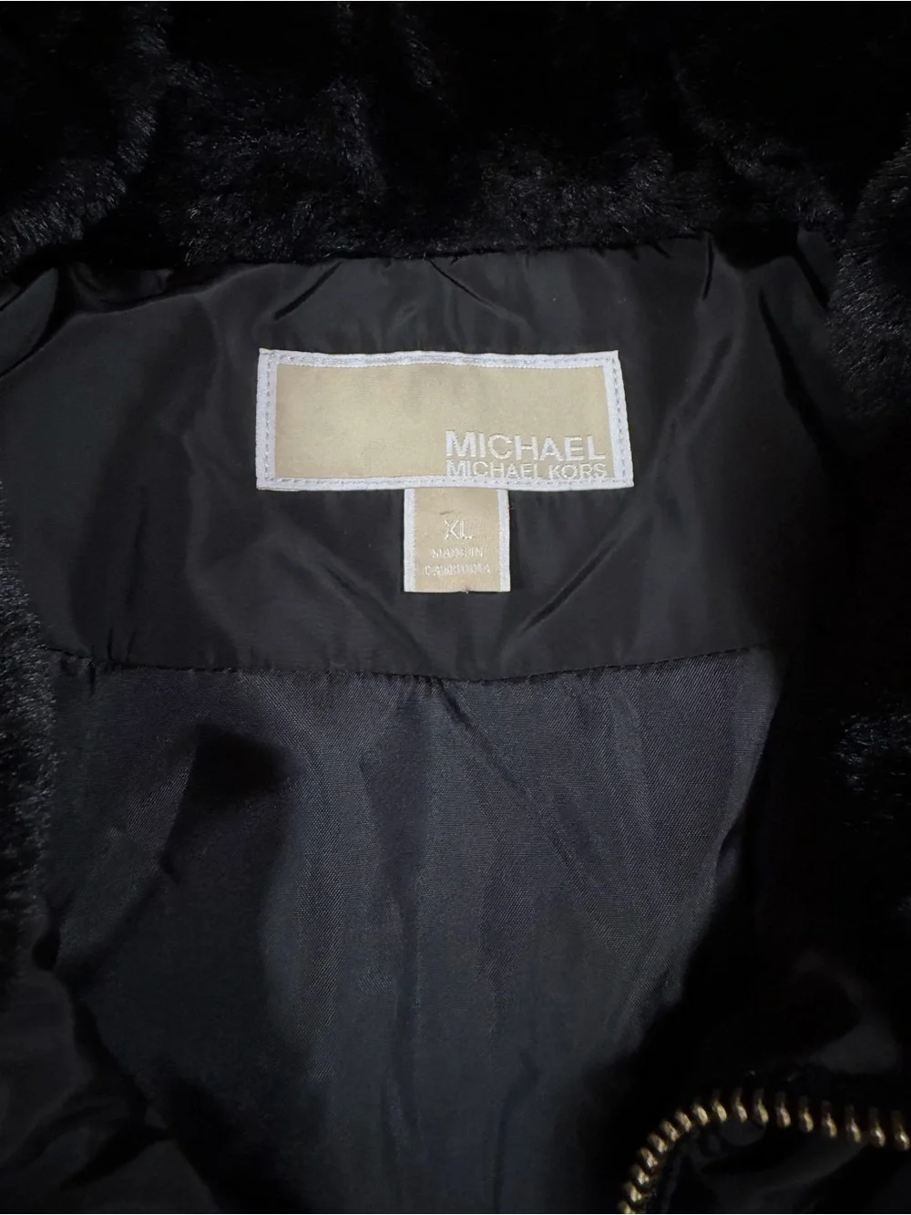 Michael Kors Women’s Black Quilted Vest with Faux Fur Collar